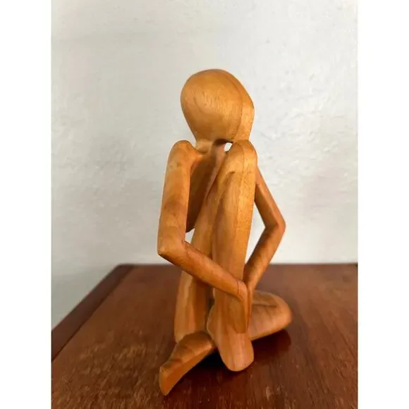 Vintage Hand-Carved Wooden Meditating Figure, Seated Pose